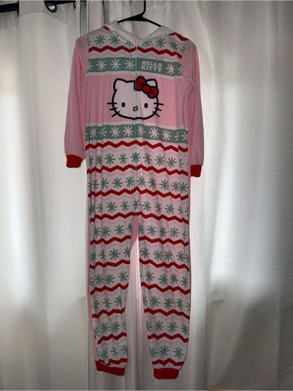 Hello Kitty Pink Girls' Holiday One-Piece Pajamas girls large 10/12 soft pjs